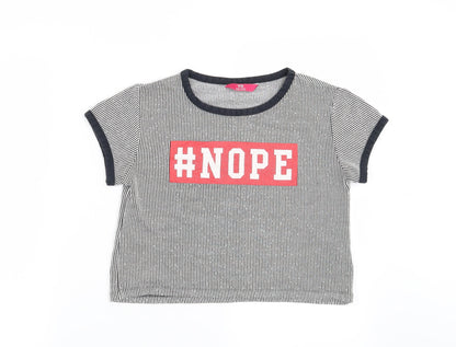 Additional front view of Young Dimension girls’ blue striped basic t-shirt, size 12-13, years - #nope