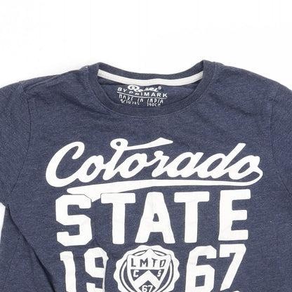 Close-up detail of Rebel boys’ blue basic t-shirt, size 9-10, years - colorado