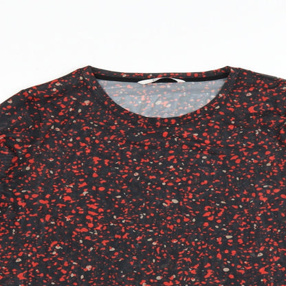 Close-up detail of TU women’s black basic blouse, size UK 12, - sheer
