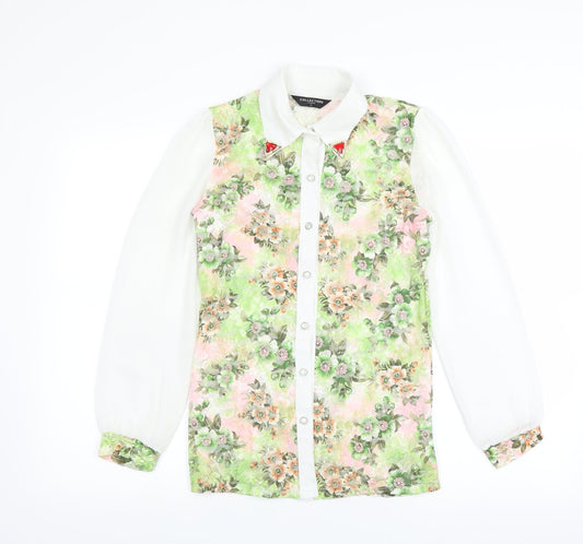 Collection London Womens Green Floral  Basic Blouse Size S  - sheer lace
