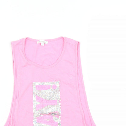 Close-up detail of BlueZoo girls’ pink basic tank, size 7-8, years - yay!