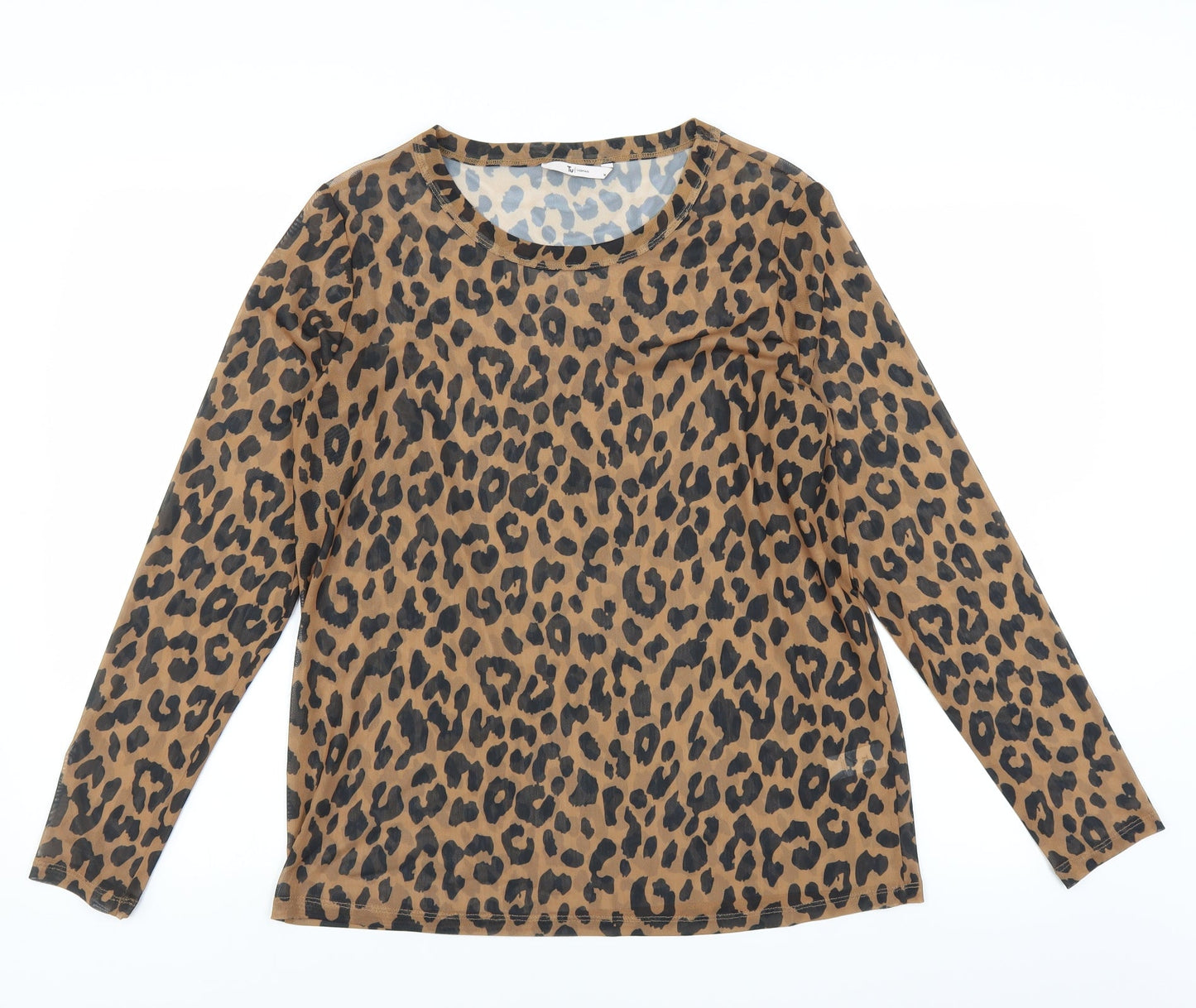 Sainsburys Womens Brown Animal Print  Basic Blouse Size 14  - sheer