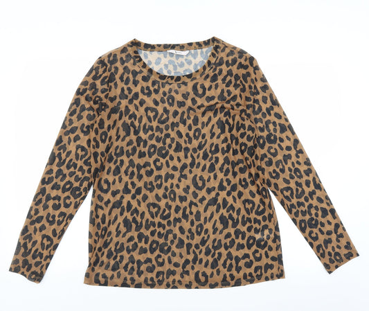 Sainsburys Womens Brown Animal Print  Basic Blouse Size 14  - sheer