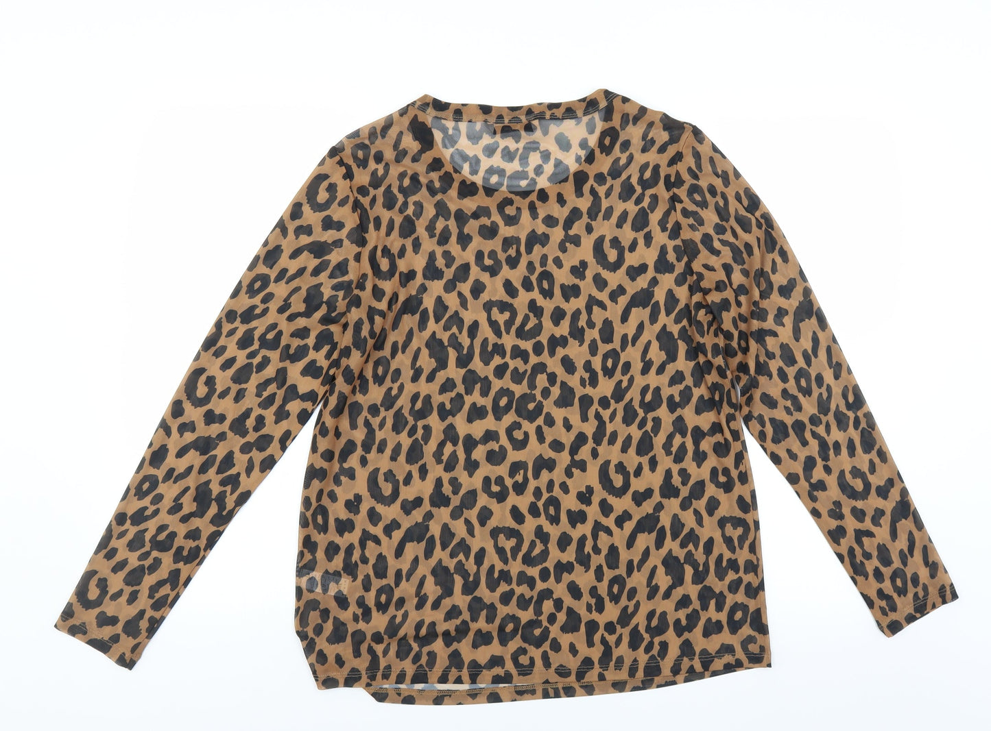 Sainsburys Womens Brown Animal Print  Basic Blouse Size 14  - sheer