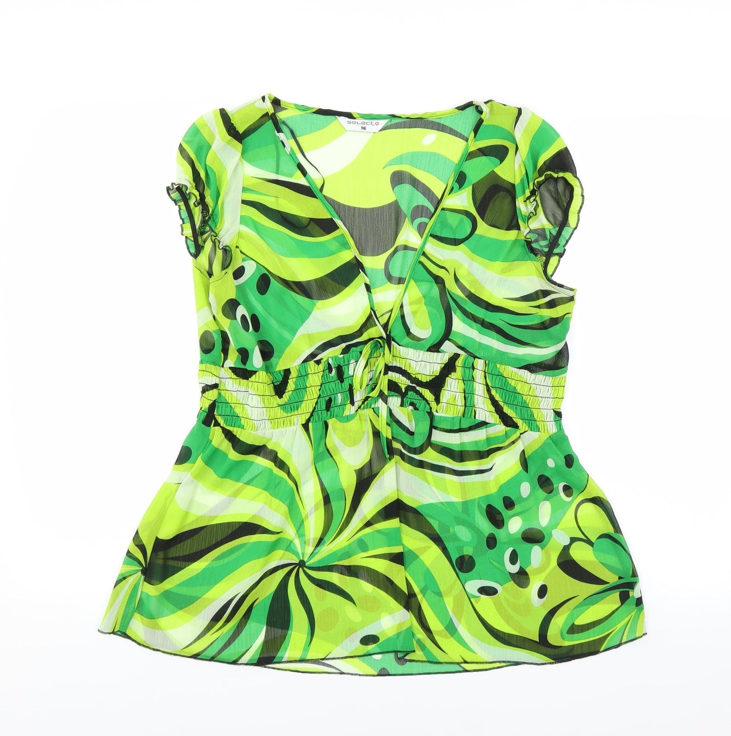 Select Womens Green Geometric  Basic Blouse Size 16  - sheer