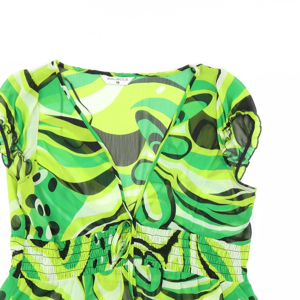 Select Womens Green Geometric  Basic Blouse Size 16  - sheer