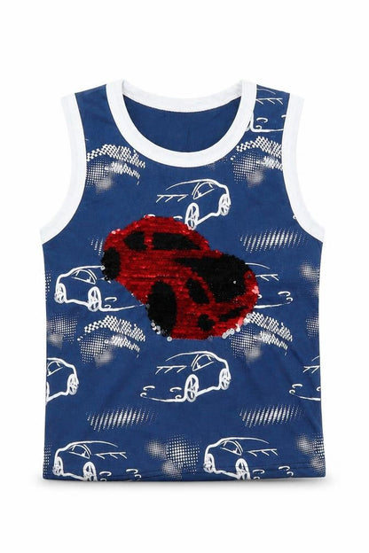 Front view of ZEYREK boys’ blue basic tank, size 5-6, years - cars