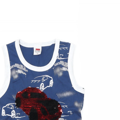 Close-up detail of ZEYREK boys’ blue basic tank, size 5-6, years - cars