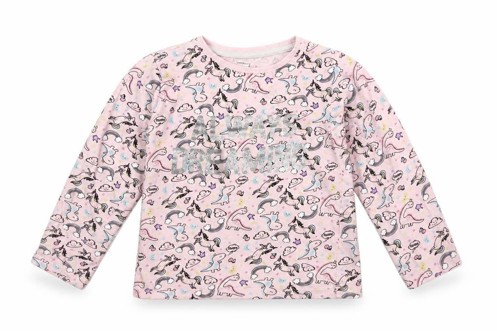 Pep&Co Girls Pink   Basic T-Shirt Size 5-6 Years  - ALWYAS DREAMING UNICORN PATTERN