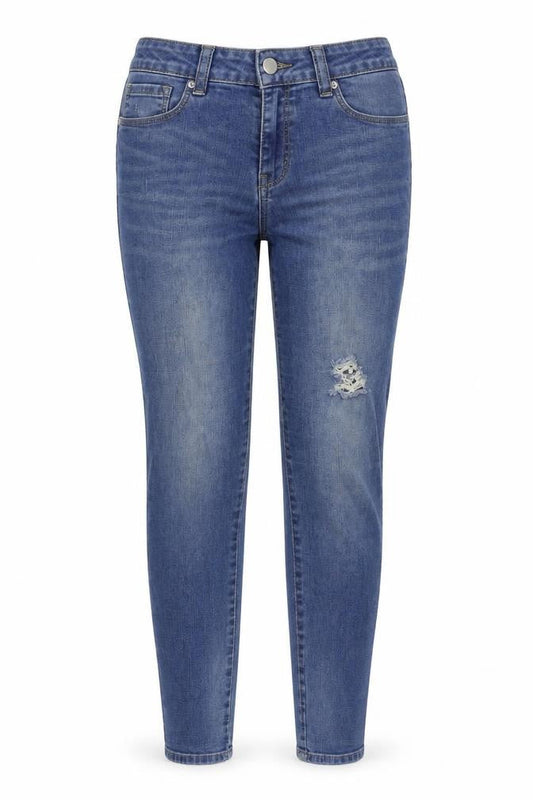 Front view of Next women’s blue skinny jeans, size UK 10, 27-inch leg