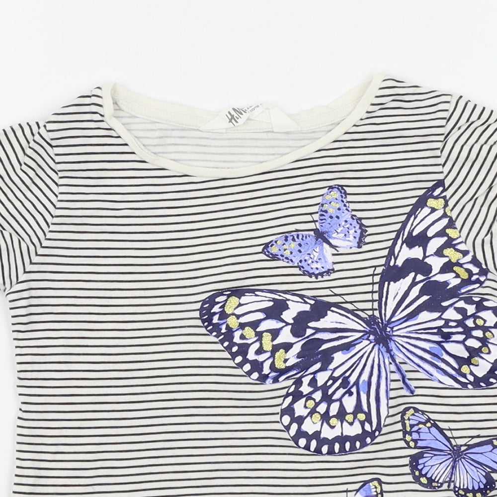 H&M Girls White Striped  Basic T-Shirt Size 4-5 Years