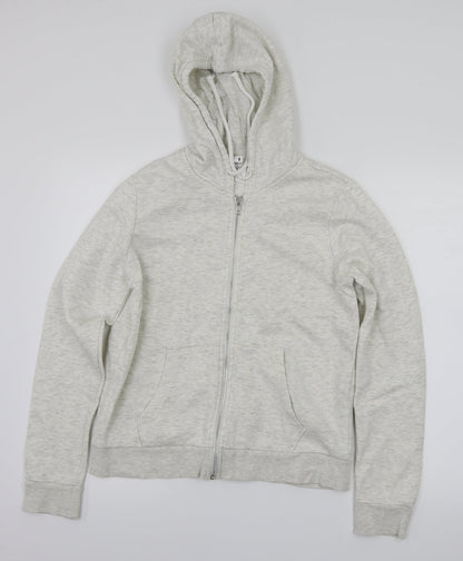 Front view of H&M women’s white full zip hoodie, size M