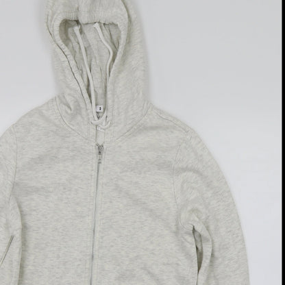 Close-up detail of H&M women’s white full zip hoodie, size M