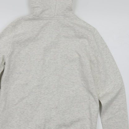 Brand and care label for H&M women’s white full zip hoodie, size M