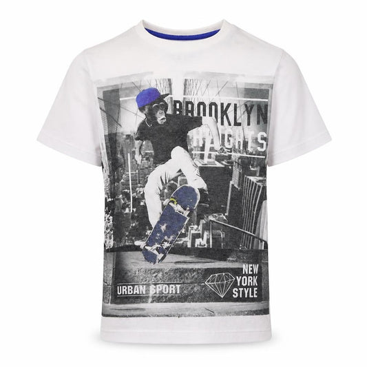 Front view of Matalan boys’ white basic t-shirt, size 6-7, years