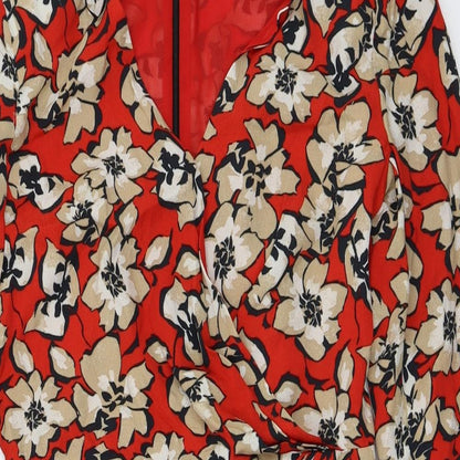 Close-up detail of Mango women’s red floral basic blouse, size XS