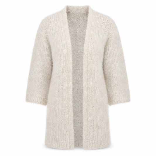 Front view of F&F women’s white knit cardigan jumper, size UK 6