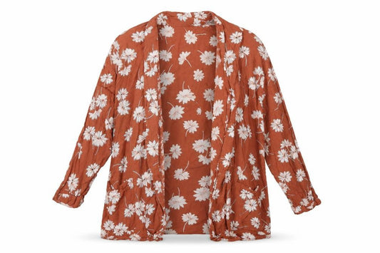 Front view of New Look women’s brown floral cardigan jumper, size UK 10
