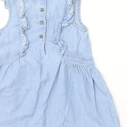 Brand and care label for Next girls’ blue a-line, size 18-24, months