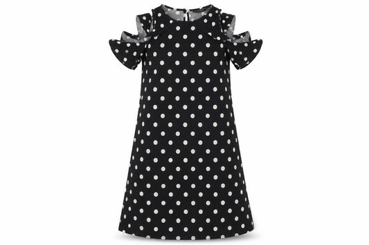 Dorothy Perkins Womens Black Polka Dot  A-Line  Size 8  - Cut Out Shoulder