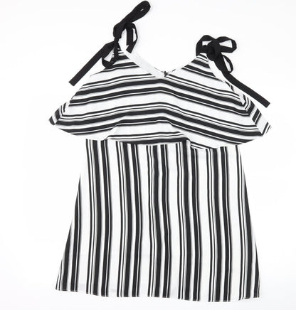 Additional front view of Miss Selfridge women’s black striped shift, size UK 12