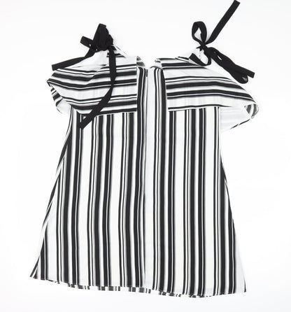 Back view of Miss Selfridge women’s black striped shift, size UK 12