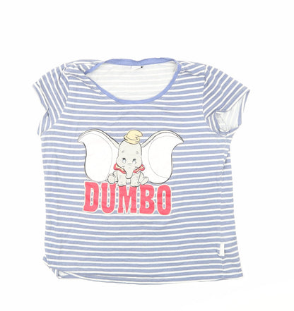 Front view of Disney girls’ blue striped basic t-shirt, size 13, years