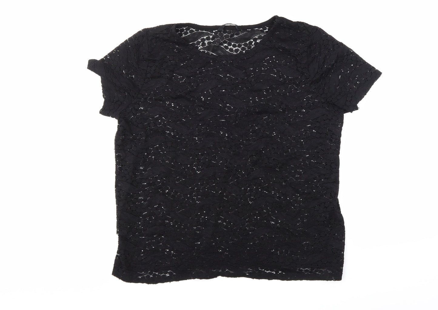 George Womens Black Geometric  Basic Blouse Size 14