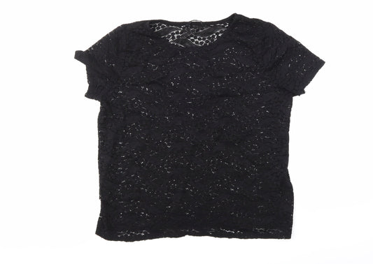 George Womens Black Geometric  Basic Blouse Size 14