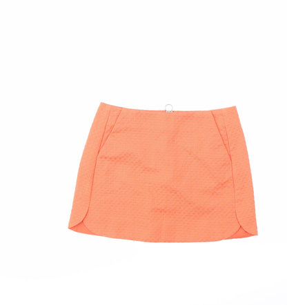 Additional front view of Topshop women’s orange a-line skirt, size UK 10