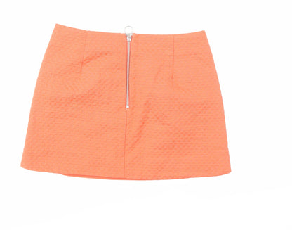 Back view of Topshop women’s orange a-line skirt, size UK 10