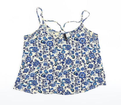 Additional front view of Divided by H&M women’s blue floral basic tank, size UK 6