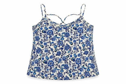 Front view of Divided by H&M women’s blue floral basic tank, size UK 6