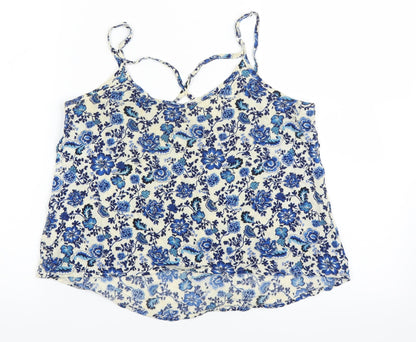 Back view of Divided by H&M women’s blue floral basic tank, size UK 6