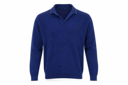 Front view of Preworn men’s blue jumper, size S