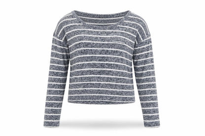 Front view of Diverse women’s blue striped basic t-shirt, size M