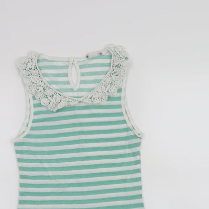Close-up detail of Clockhouse women’s green striped basic tank, size M