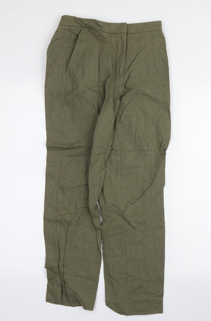 Front view of H&M women’s green trousers, size UK 6