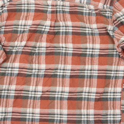 Brand and care label for Debenhams men’s red plaid button-up, size L
