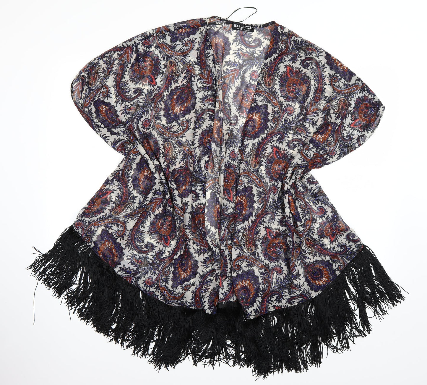 Select Womens Multicoloured Paisley  Kimono Poncho Size 12  - Tassel Hem
