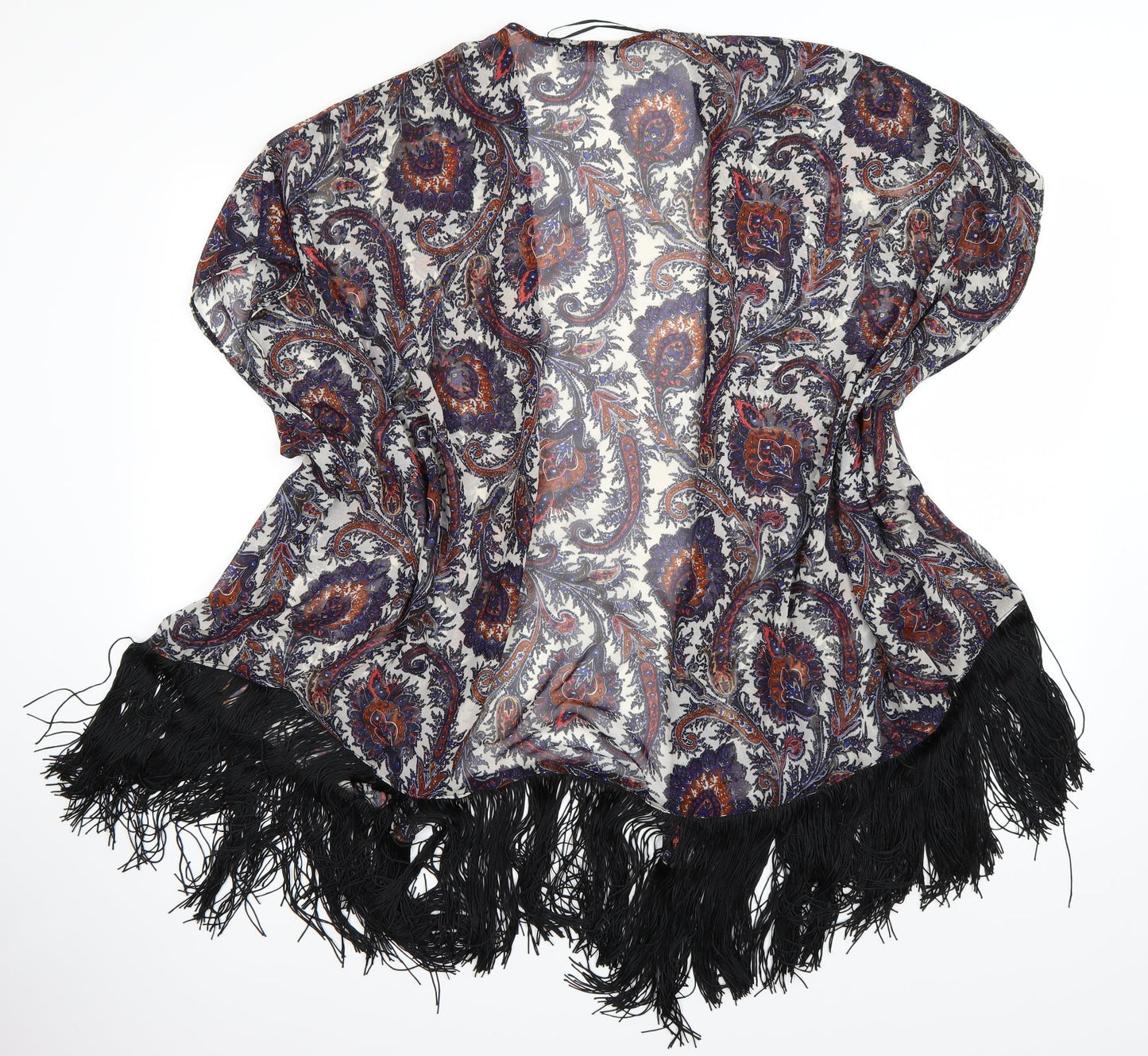 Select Womens Multicoloured Paisley  Kimono Poncho Size 12  - Tassel Hem