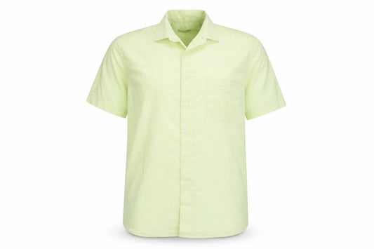 Front view of Biente men’s green button-up, size 15.5