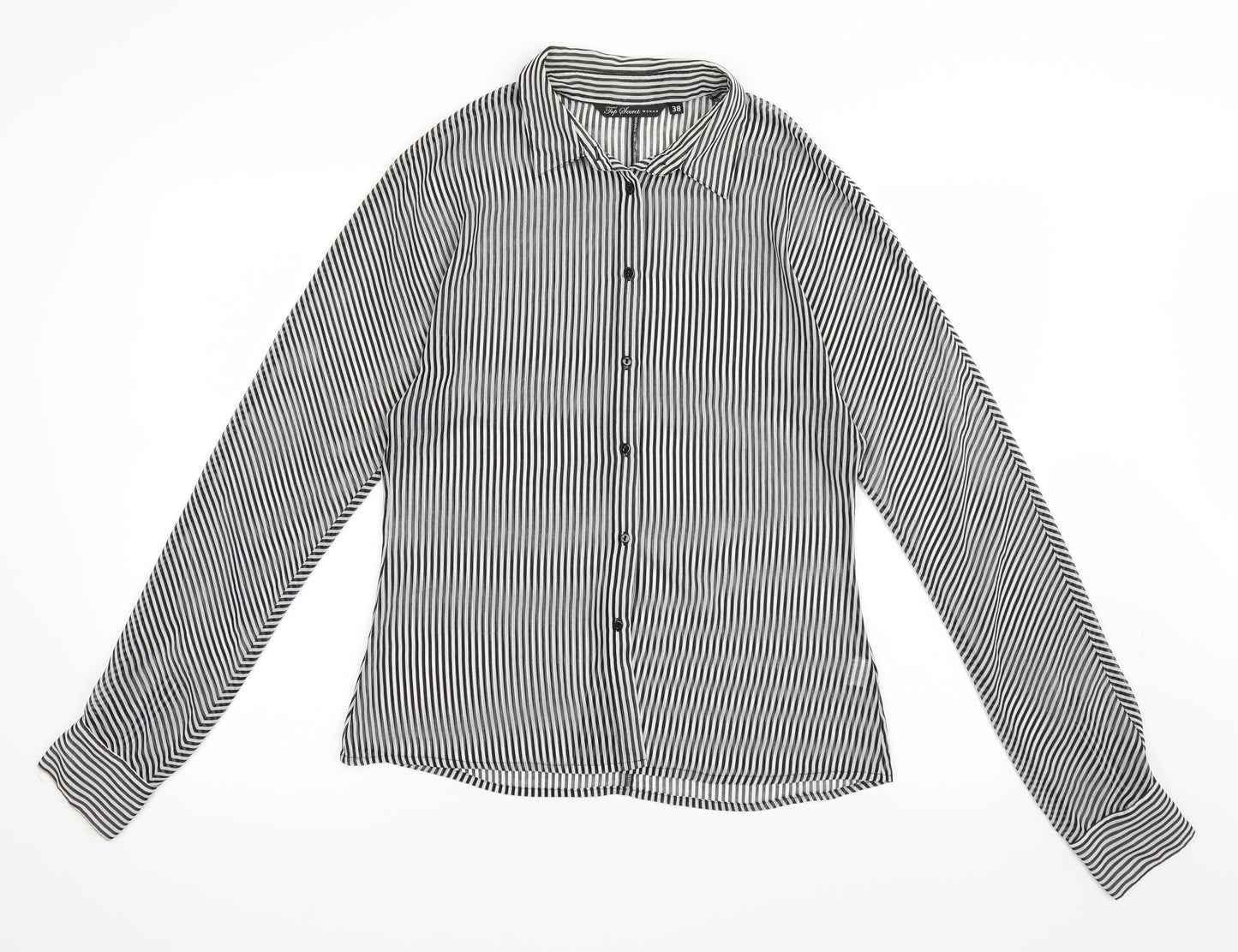 Top Secret Womens Black Striped  Basic Button-Up Size 10