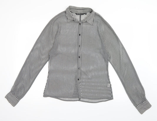 Top Secret Womens Black Striped  Basic Button-Up Size 10