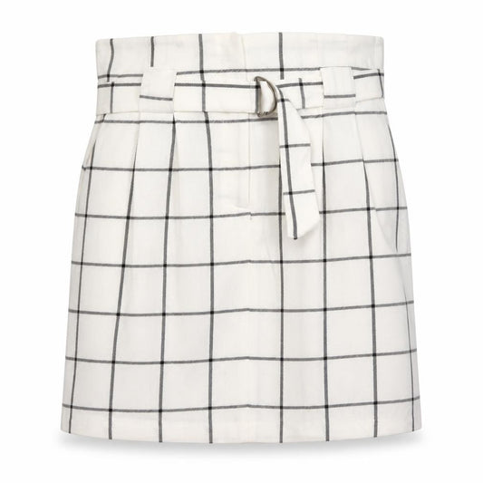 Front view of Miss Selfridge women’s white check mini skirt, size UK 8