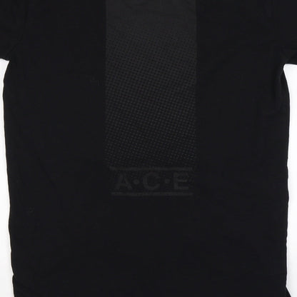 Brand and care label for A.C.E men’s black t-shirt, size M, - all can exist