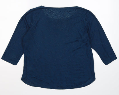 Back view of River Island women’s blue floral knit jumper, size UK 12