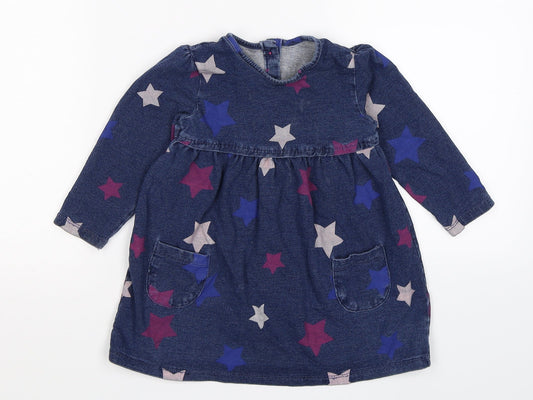 George Girls Blue Polka Dot Denim Jumper Dress  Size 12-18 Months  - stars