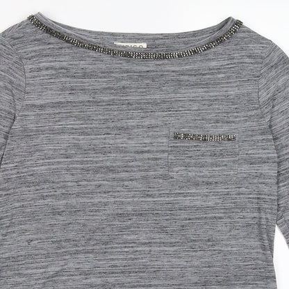 Close-up detail of Indigo women’s grey basic blouse, size UK 12