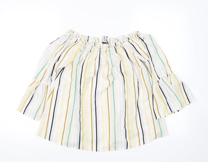 Additional front view of influence women’s multicoloured striped basic blouse, size UK 6